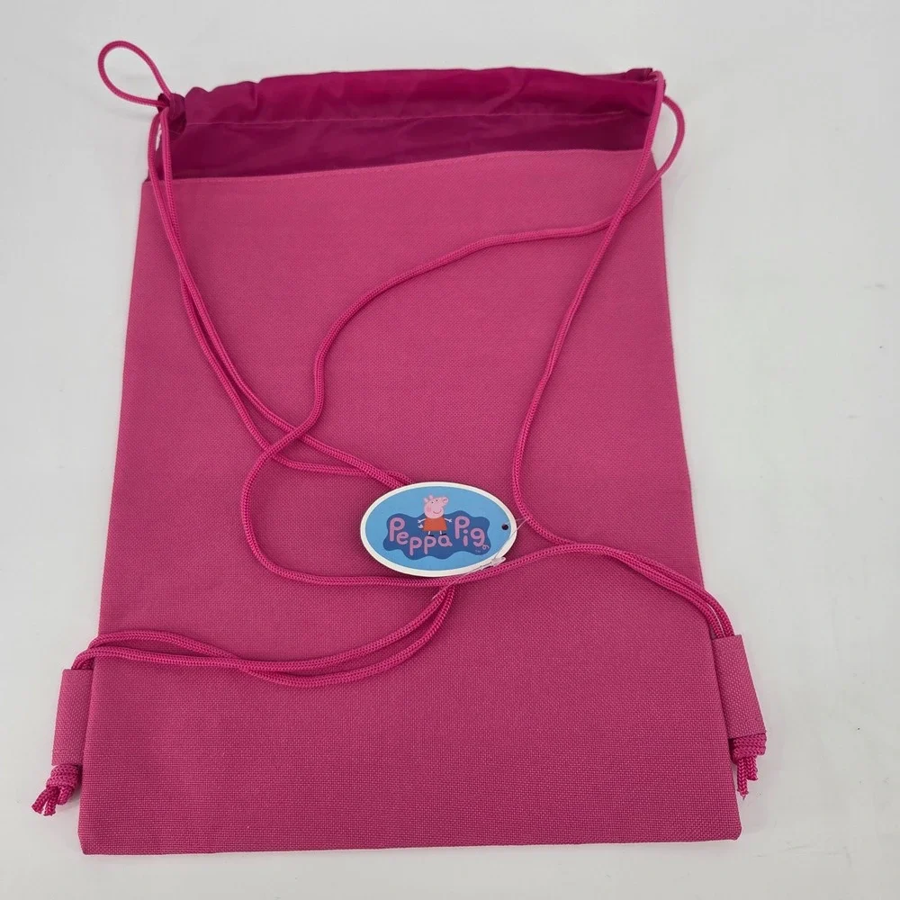 Peppa Pig Girls Pink Drawstring Backpack Cinch Bag Glitter Accents NWT